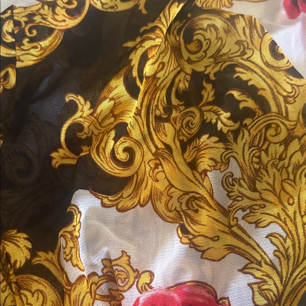 Baroque Floral Women's Blouse - Black, Gold, Red - Picture 3 of 3